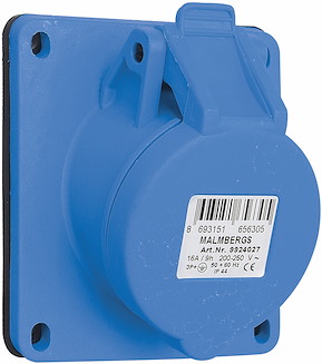 Paneluttag, Infällt, Snett, 16A, 3P+J, 230V, 9h, IP44 (83x90) - 2426074